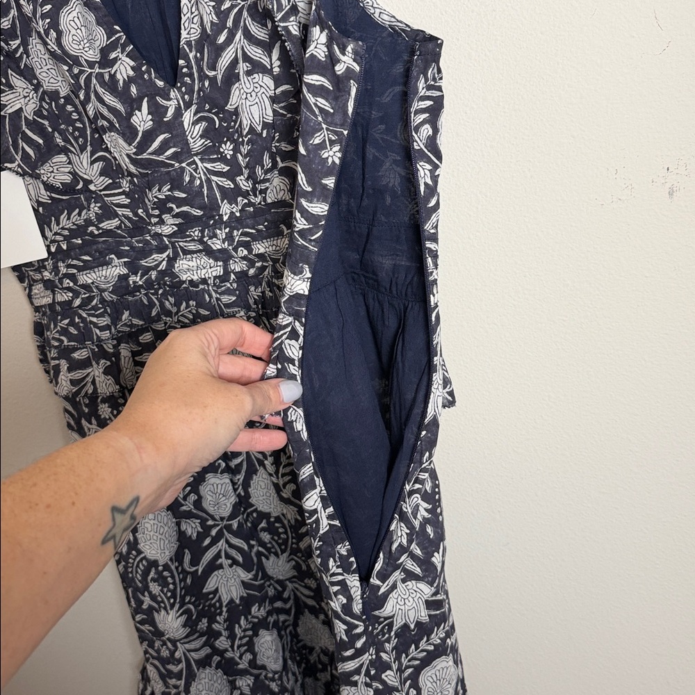 NWT Cleobella Cherie Midi Dress in Navy Block Print Size Large Boho Organic - Picture 7 of 11